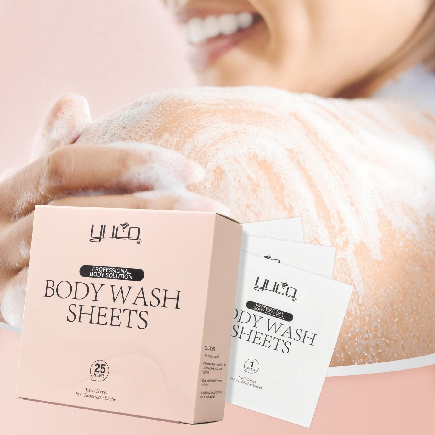YUCO Travel Body Wash Sheets Travel Pack 25 Sheets,Individual Sachet,for Body Wash,Camellia Japonica Scent,for