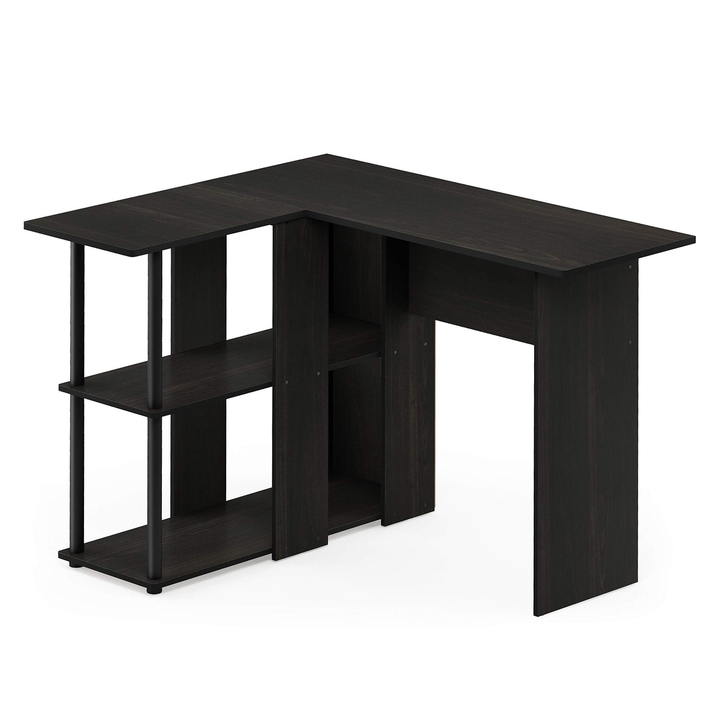 Furinno ABBOTT Desk, Gaming Desk with Bookshelf, L-Shape Computer Desk, Office Desk for Home Office, Bedroom, Espresso