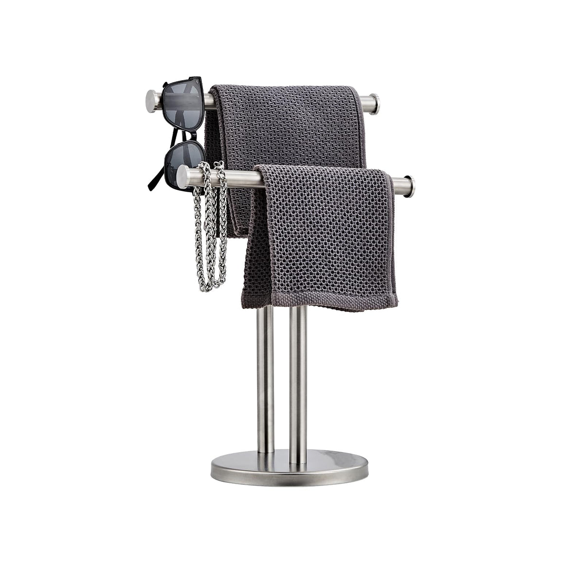 Hand Tower Holder Stand,Floor Standing T-Shaped Double-Layer Towel SUS304 Stainless Steel Bathroom Vanity Countertop,Brushed YIGUANXIN