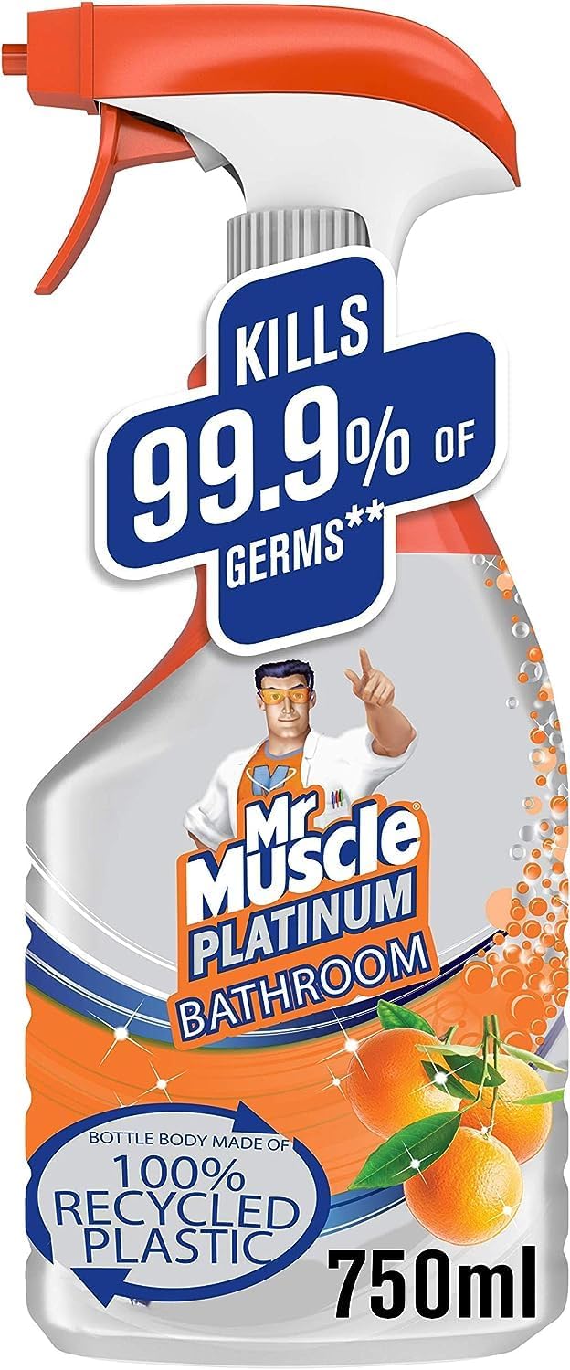 Mr Muscle Bathroom Cleaner, Platinum Antibacterial Bathroom Spray, Mandarin, 750 ml. New
