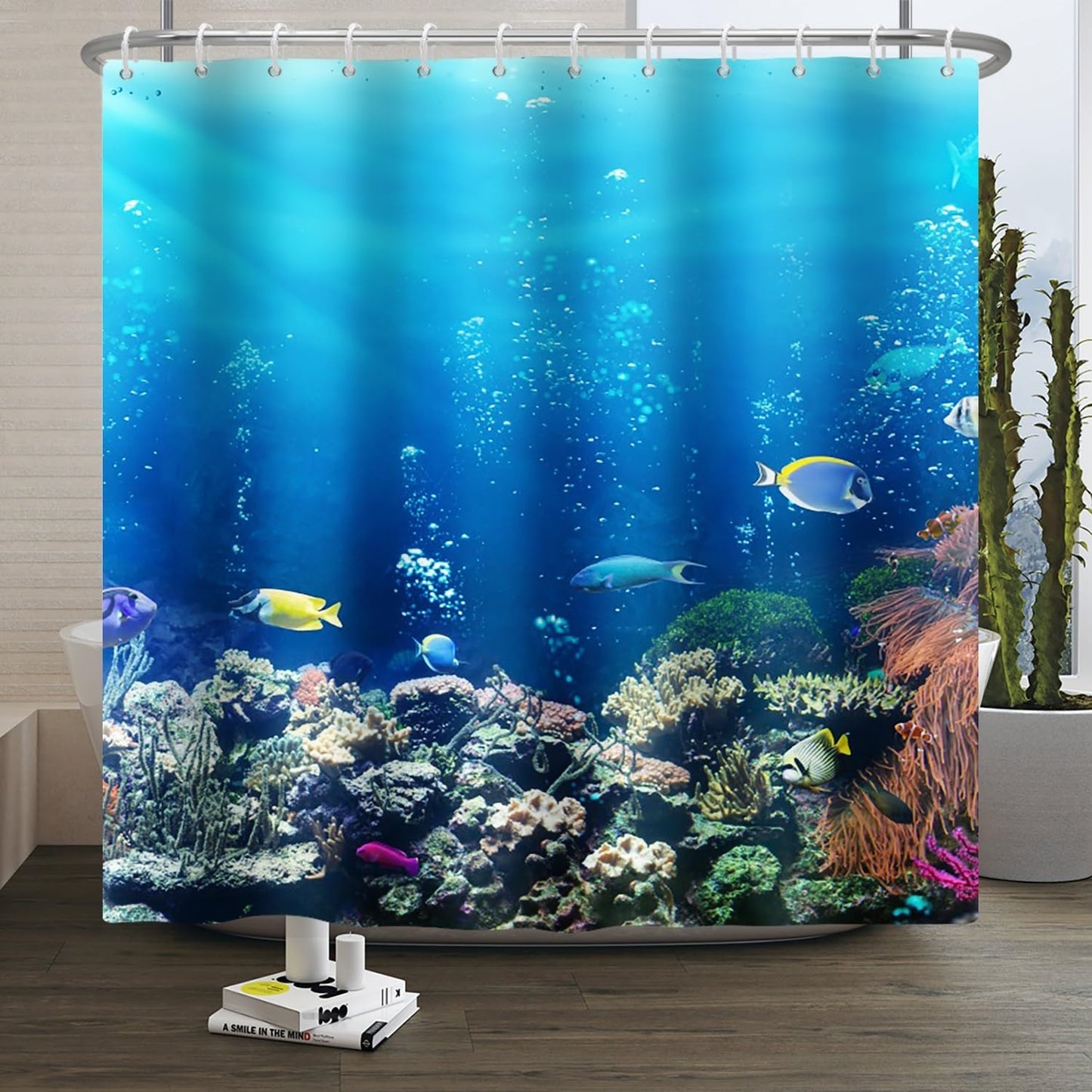 Xiaoterna Ocean Shower Curtain Underwater Marine Life Shower Curtain Sea World Animals Fish Bathroom Curtain Turtles Coral Shower Curtain Machine