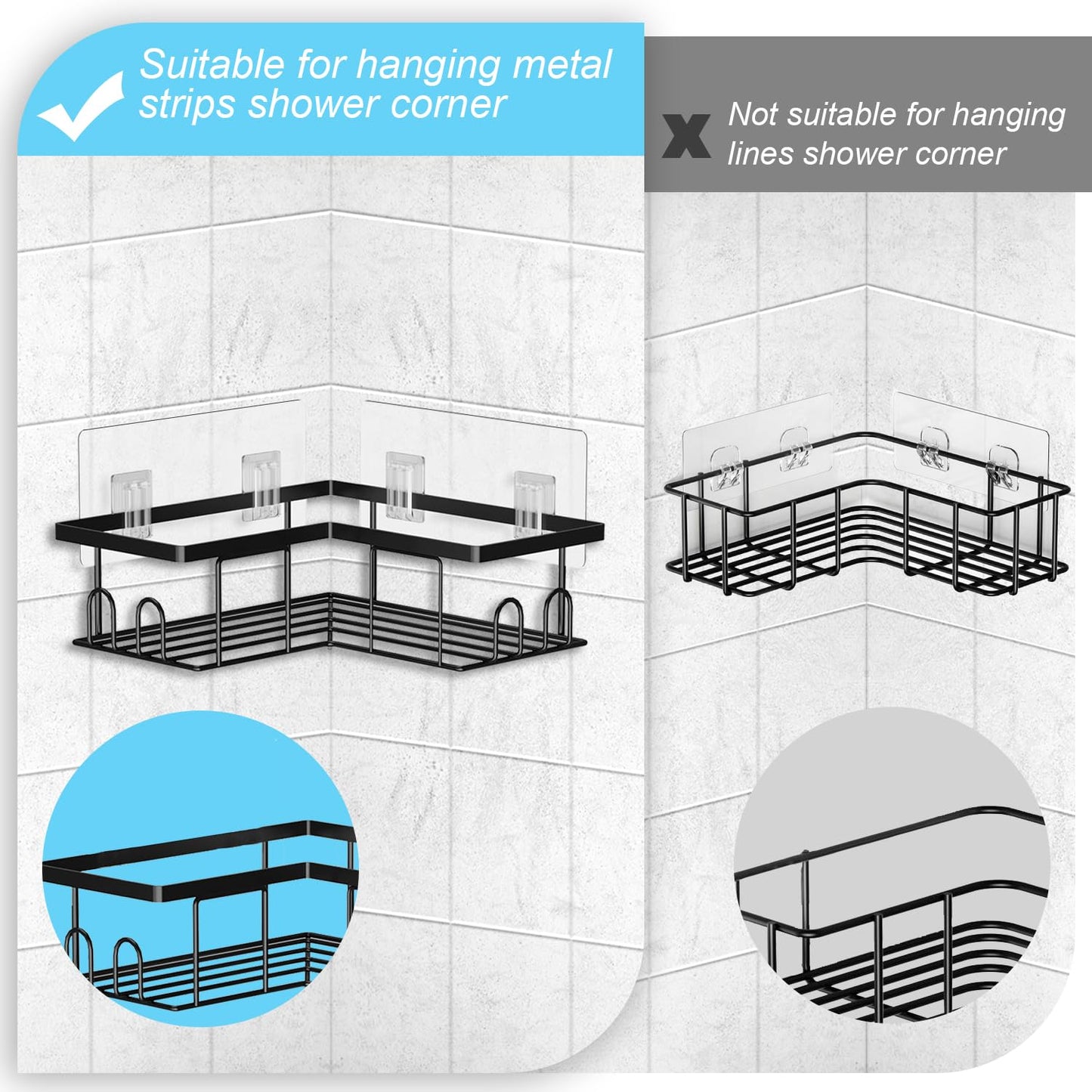 SUBTAVIK 6 Pcs Shower Caddy Adhesive Hooks Replacement, 6X14cm Transparent Sticky Hooks for Bathroom Kitchen (for Metal Strip Shower Caddy)