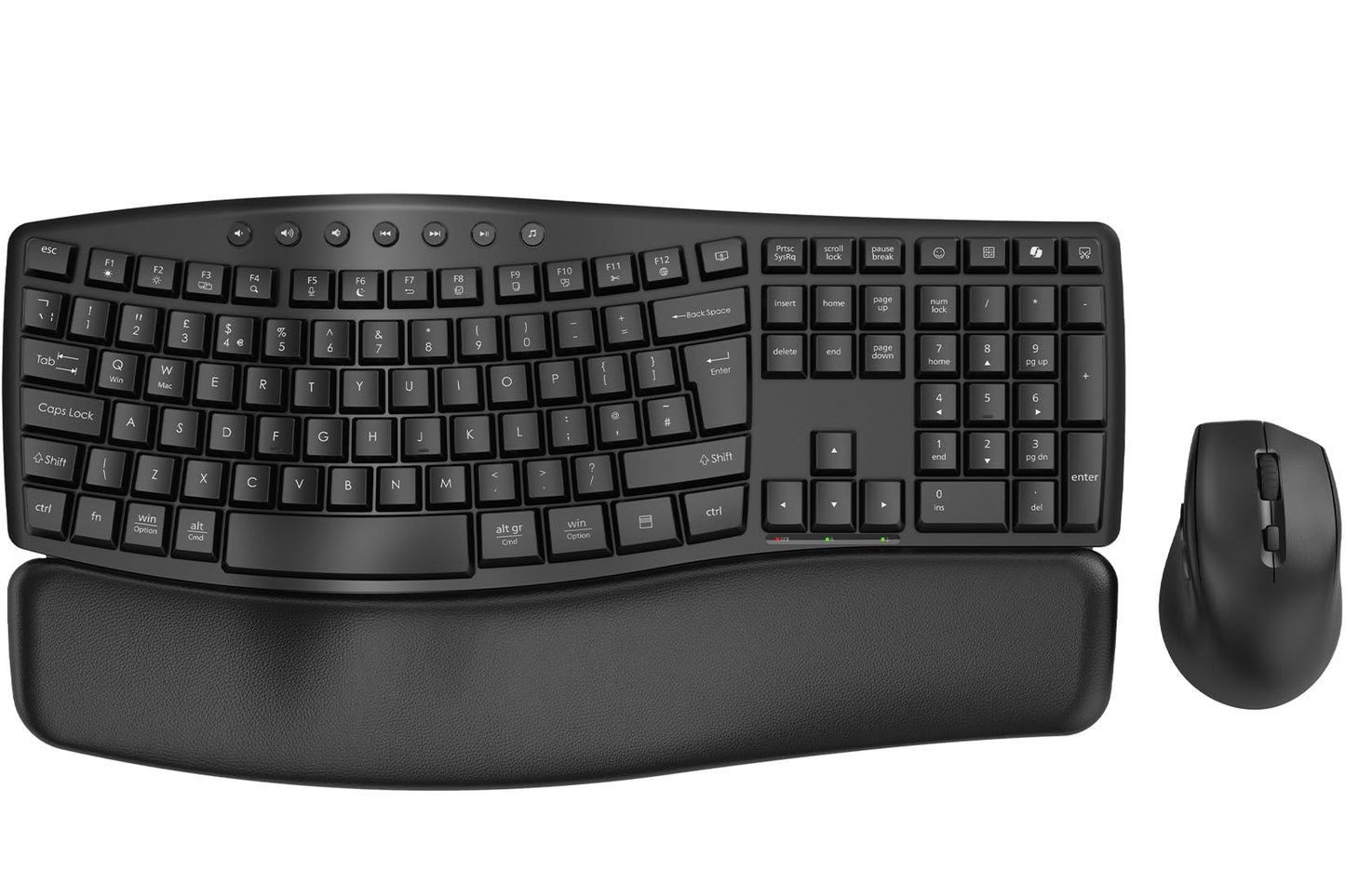 SABLUTE Ergonomic Wireless Keyboard and Mouse Combo, Quiet 30dB Full-Size Wave Keyboard with Soft Palm Rest, Windows & Mac Compatible, Office and Home