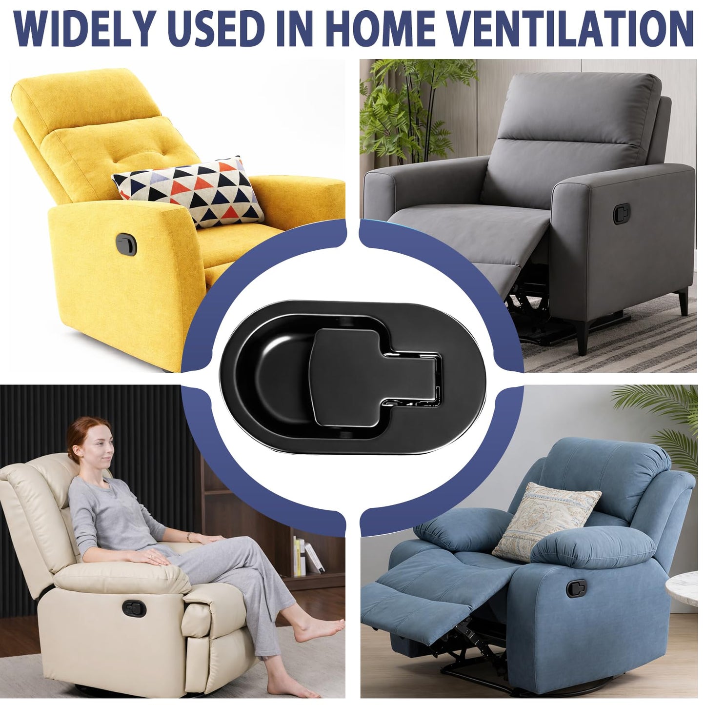 Relax Armchair and Sofa Lever, Solid Aluminium Metal Handle Black without Poweka Cable (2 Pieces)