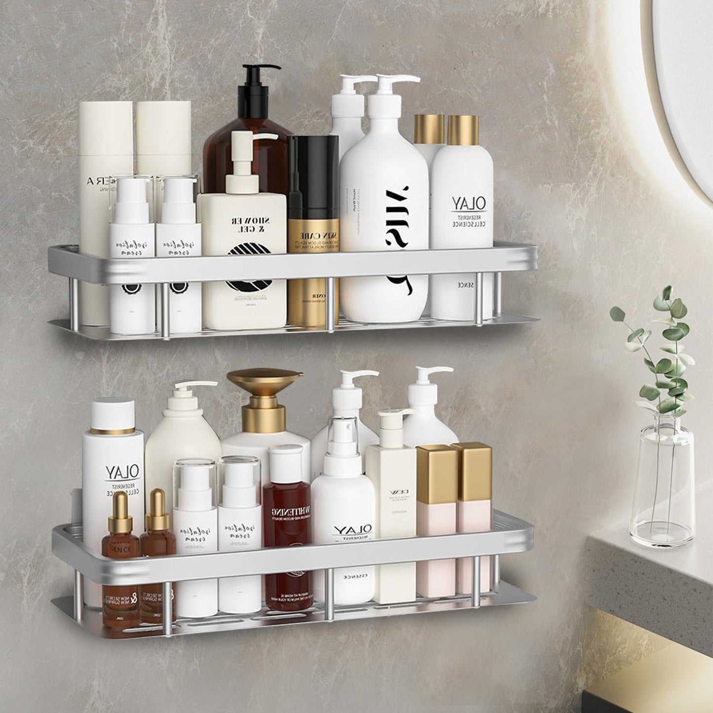 Bailtouk Shower Caddy No Drilling, 2 Pack Self-Adhesive Shower Shelf, Aluminum Showers Organizer Rust Proof Bathroom Storage Shelf for Bathroom