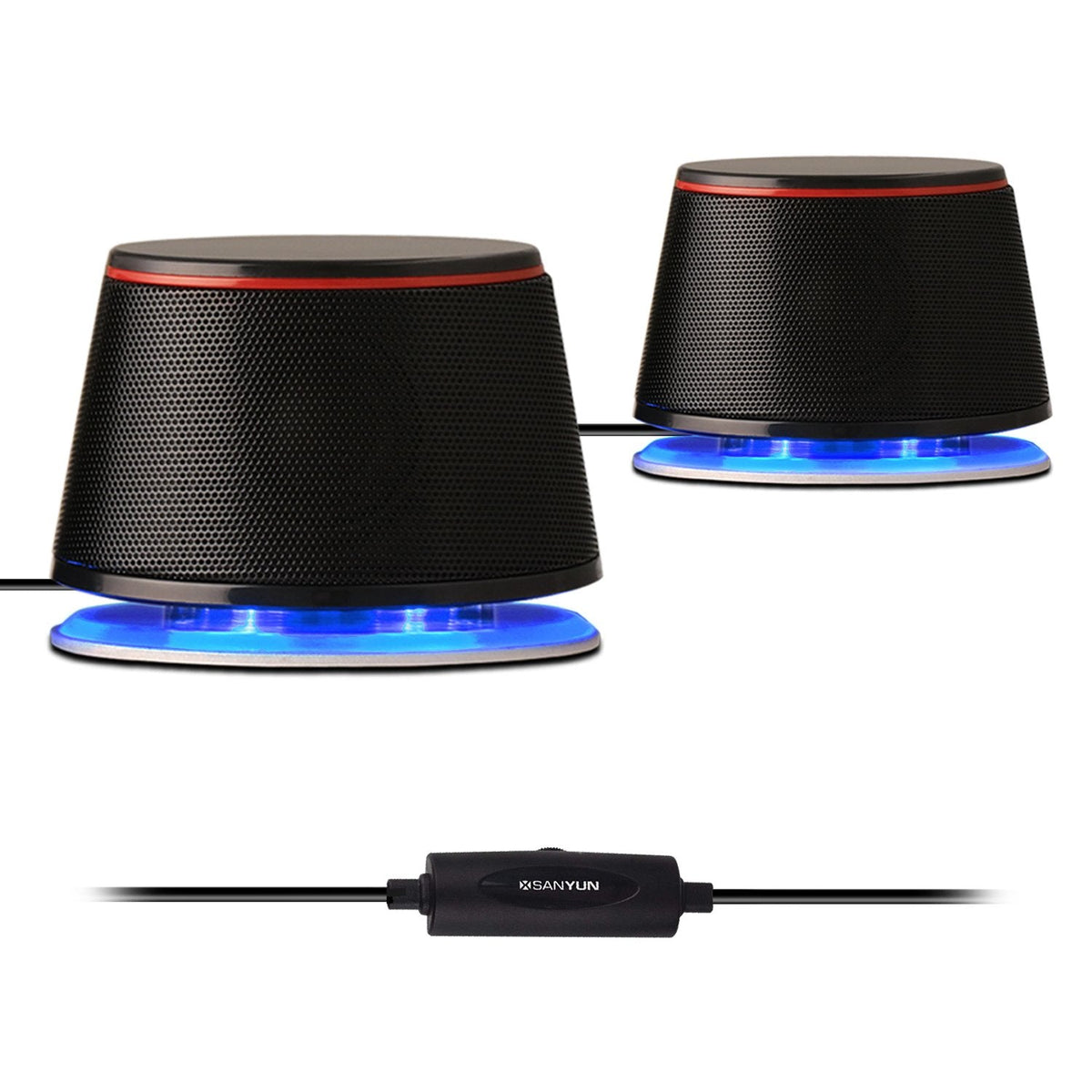 Sanyun SW102 Computer Speakers, 5Wx2, Deep Bass in Small Body, Stereo 2.0 USB Powered 3.5mm Aux Multimedia Speakers, Built-in Bottom Bass Radiators,