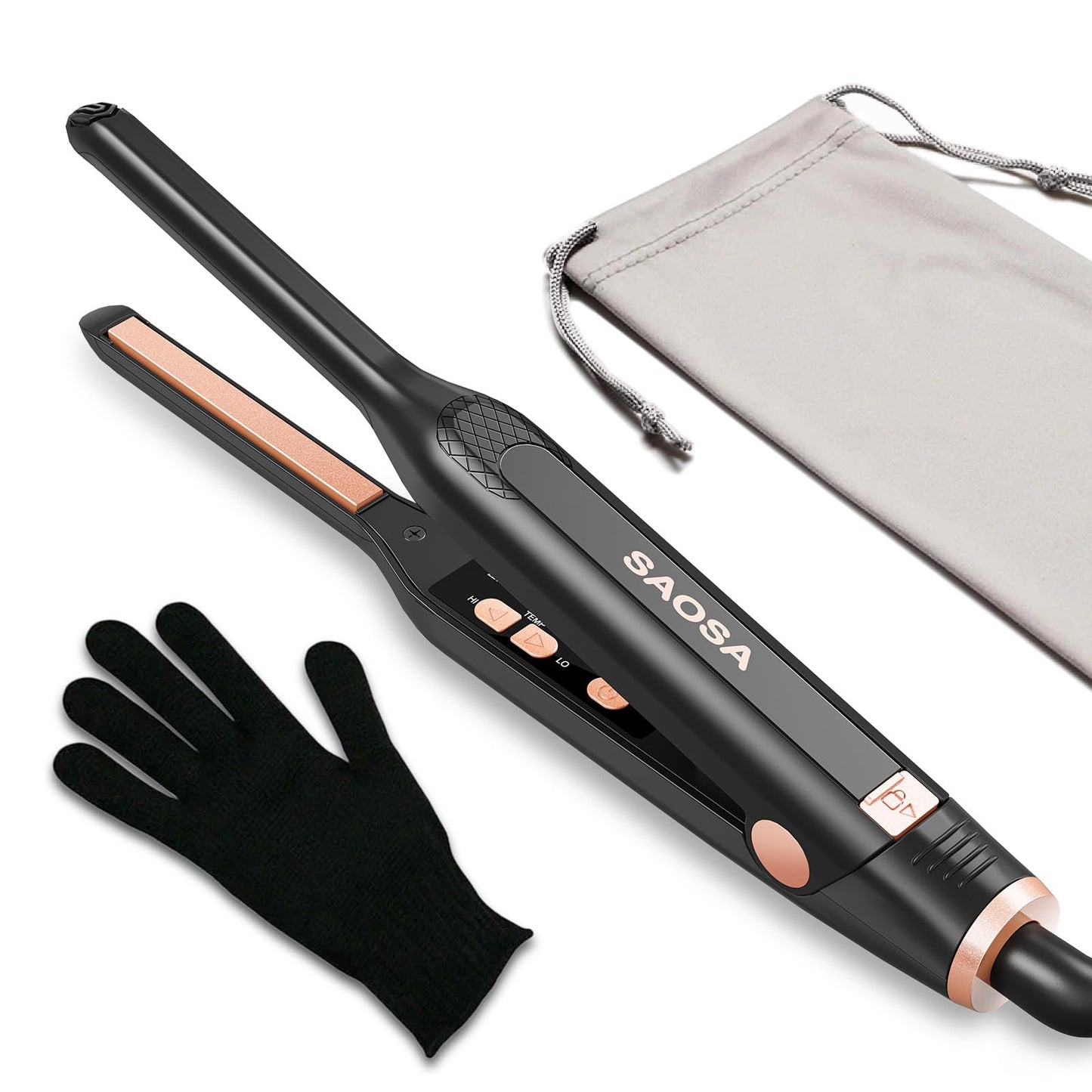SAOSA Pencil 0.3 Inch Hair Straighteners, Small Straightener and Curler 2 in 1, Thin Ceramic Floating Plate Flat Iron for Women Short Hair, Pixie Cut