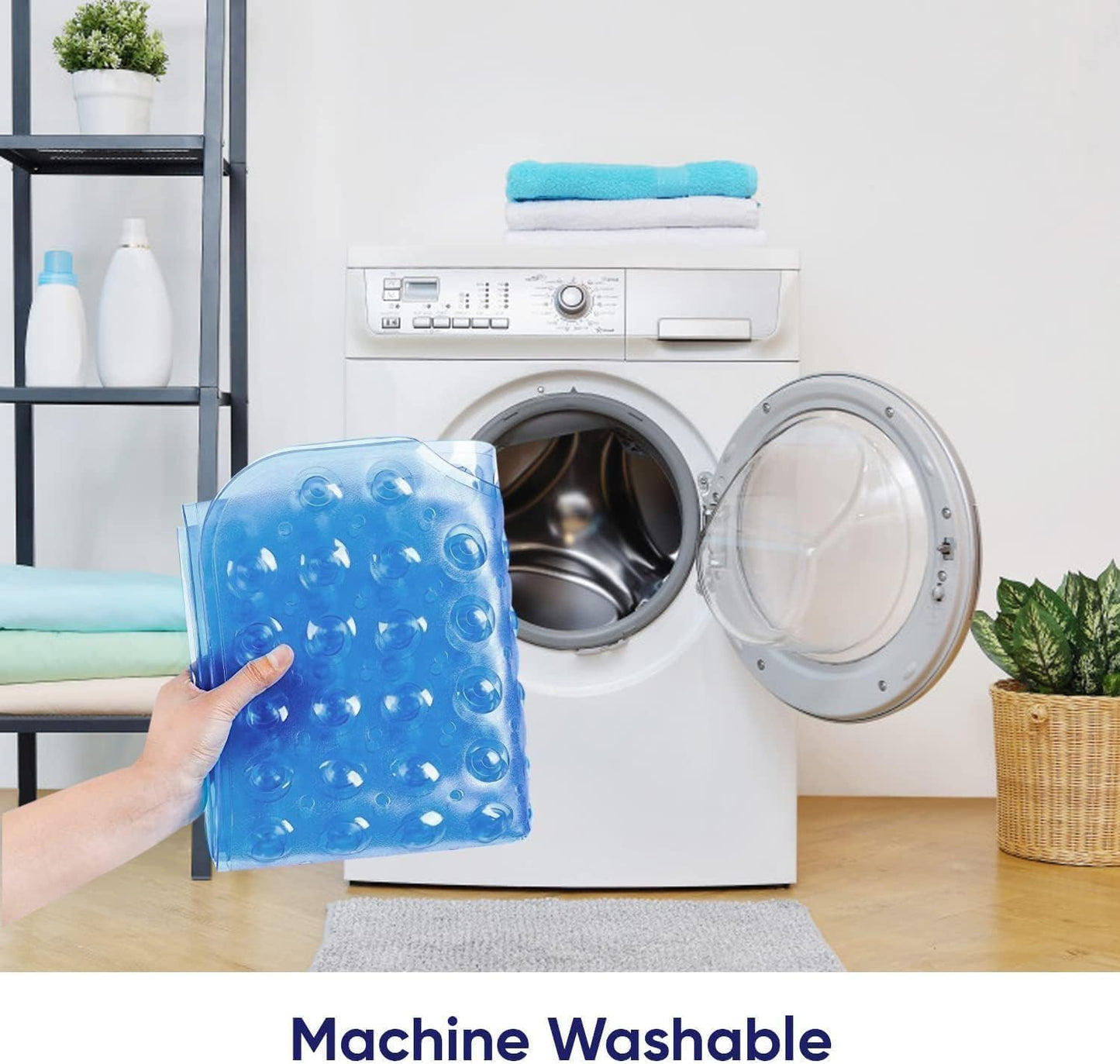 BedLooms Shower Mat Non Slip Anti Mould – Blue 53x53 cm Square Bath Mat for Bathroom & Bathtub with Strong Suction Cups Grip Bath Mats Easy Drain &