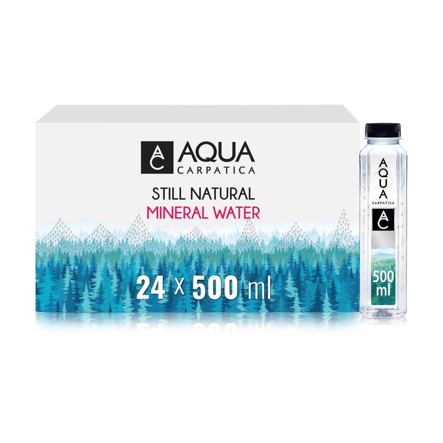 AQUA Carpatica 500ml x 24 Pure Natural Still Mineral Water - 24-Pack Bottled Water, Virtually Nitrate Free, Low Sodium, Naturally Alkaline, Natural