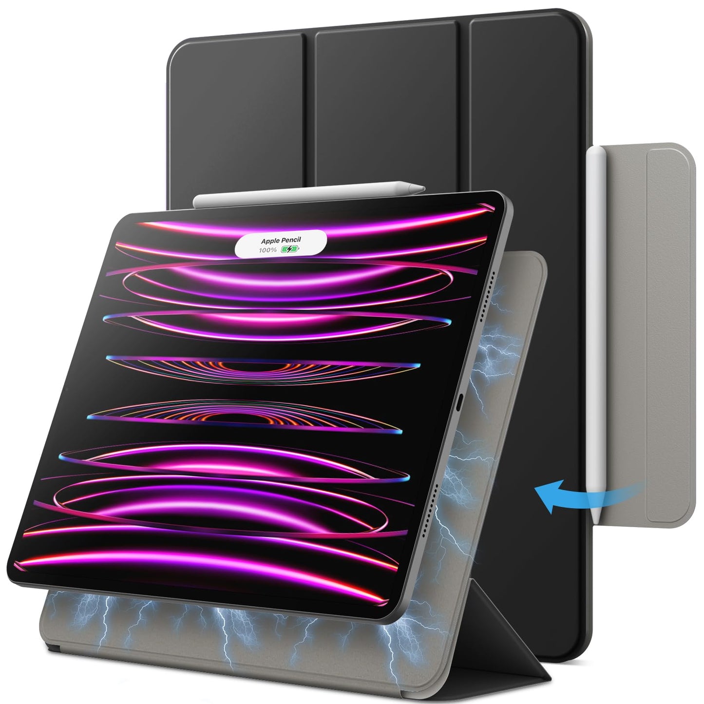 JETech Magnetic Case for iPad Pro 12.9 Inch 2022/2021/2020/2018 (6th/5th/4th/3rd Generation), Pencil 2nd Charging, Magnetic Attachment, Cover Auto