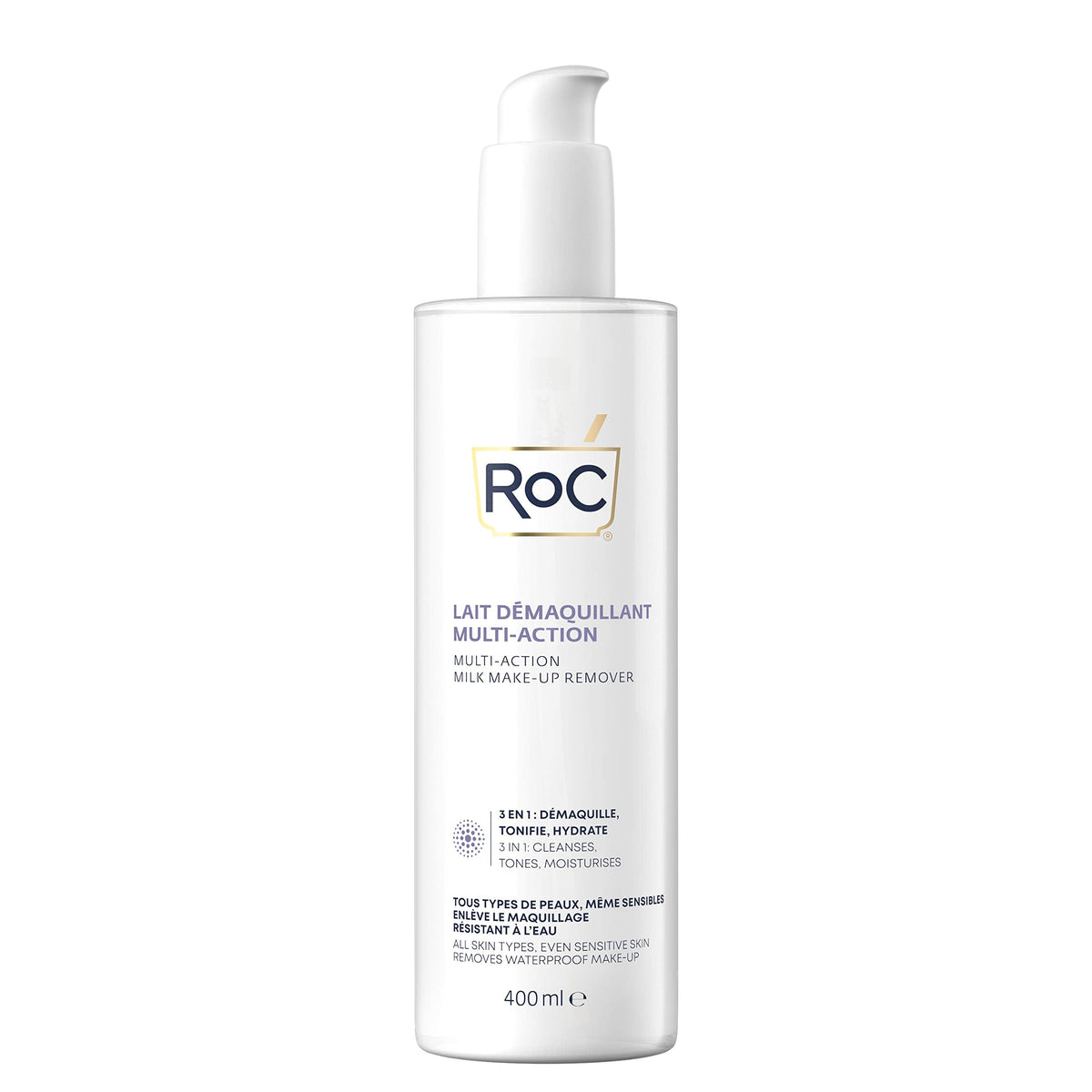 ROC - 3-in-1 Milk Makeup Remover - Effective Makeup Removal - 24-Hour Moisturising Remover - Removes Waterproof Makeup - Skin Toning Solution -