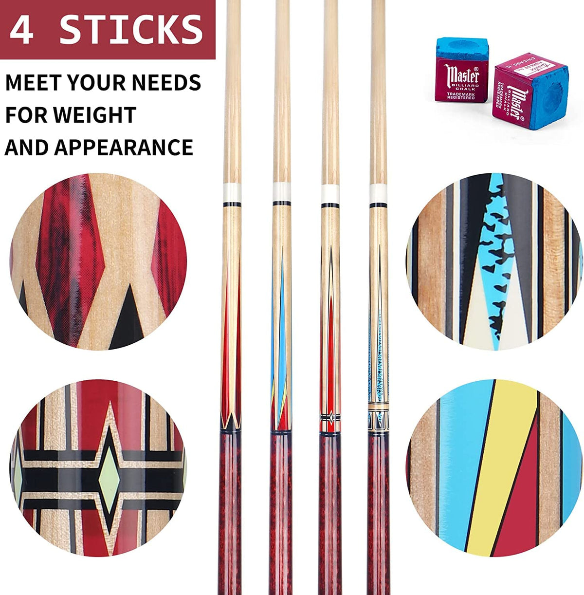 Pool Cue,Pool Cues Set of 2 Pool 58" AKLOT Cue Sticks Pool Cues Adult Canadian Maple Wood Cue Stick Pool Cues Adult 18 19 20 21 oz