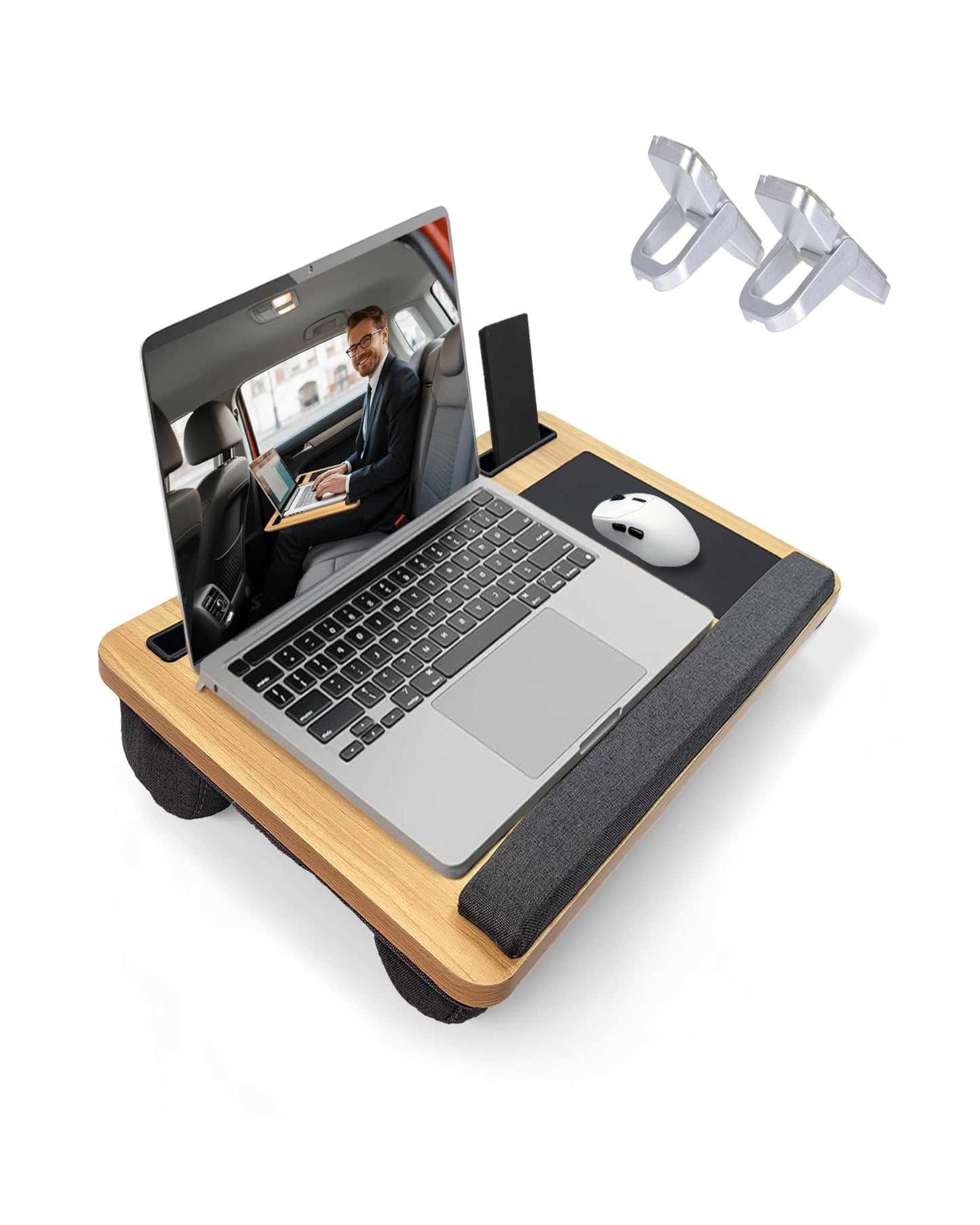 Laptop Tray Lap Desk with Pillow Cushion, Engineered Wood Lapdesk for Bed Sofa with Handy Handle and Mouse Pad, Fits up to 17.3? laptop, with Mini
