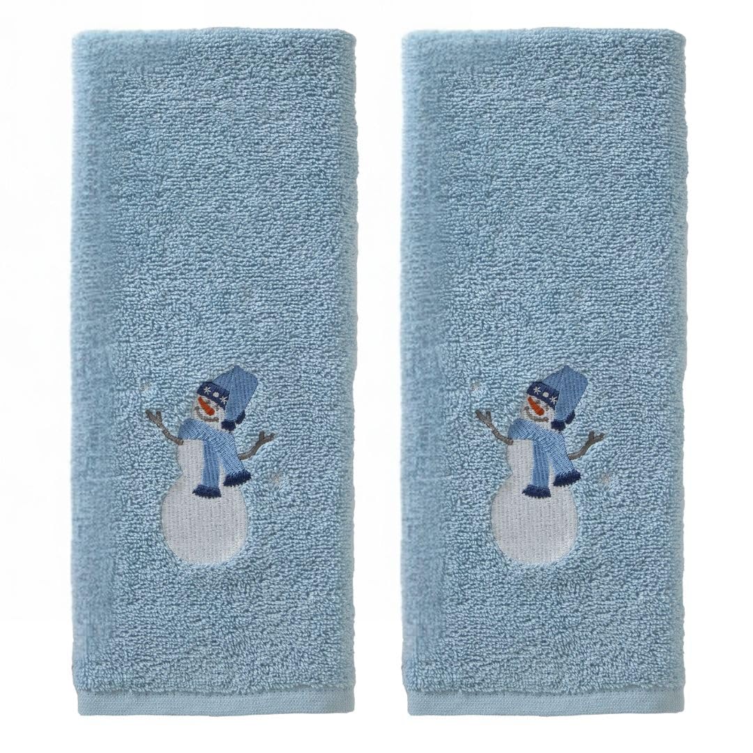 SKL Home Hand Towel Set for Bath/Kitchen/Bar & Gift, Cotton, Snowman Sled