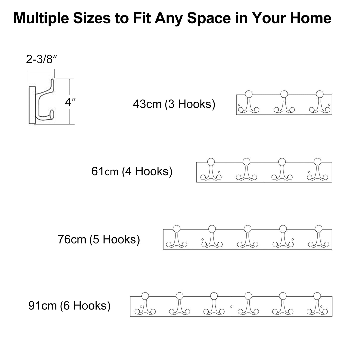 HONSKY Wall Mounted Coat Rack, 76cm Solid Sapele Wood Backboard,5 Black Sturdy Aluminium Alloy Triple Hooks(15 Hanging Points)