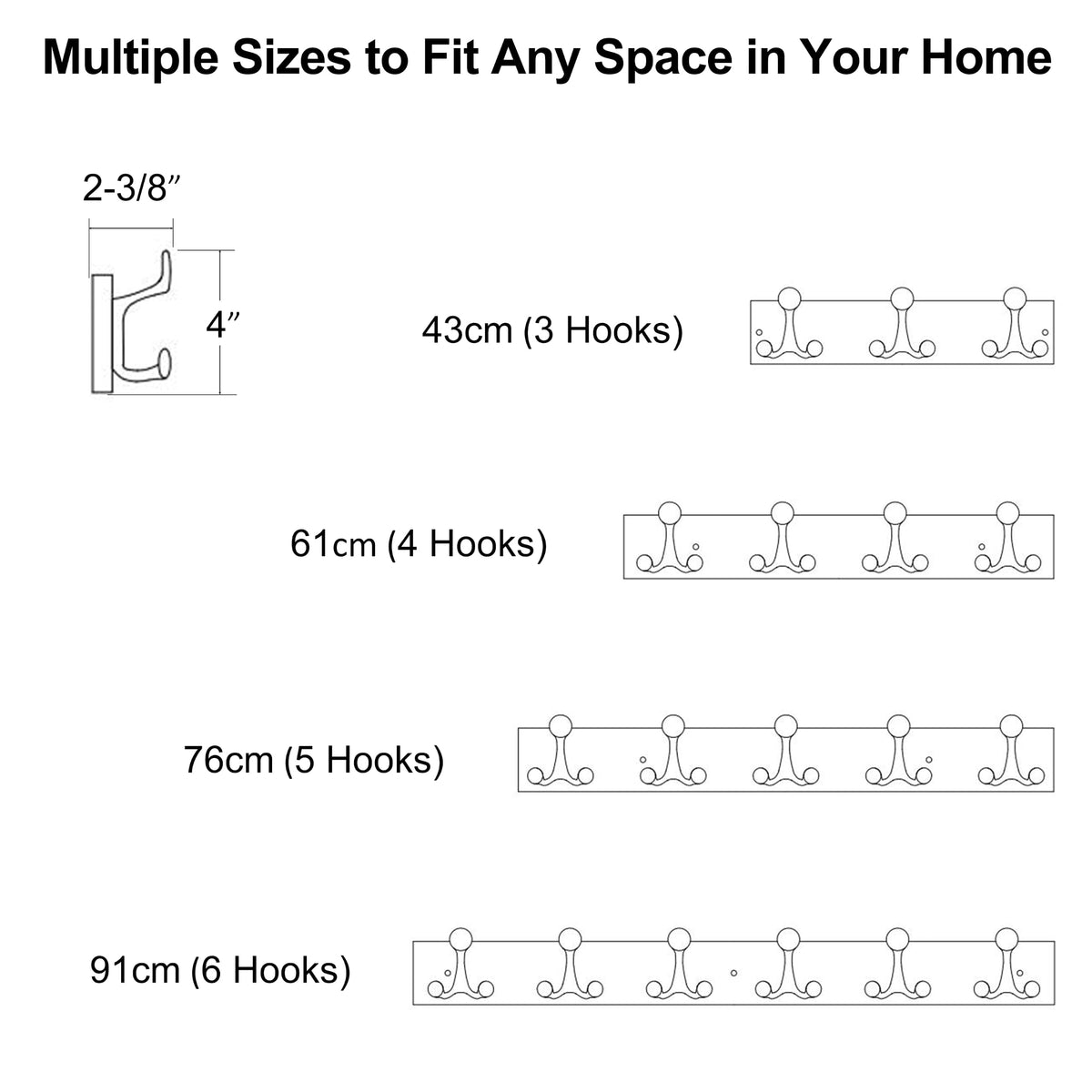 HONSKY Wall Mounted Coat Rack, 76cm Solid Sapele Wood Backboard,5 Black Sturdy Aluminium Alloy Triple Hooks(15 Hanging Points)