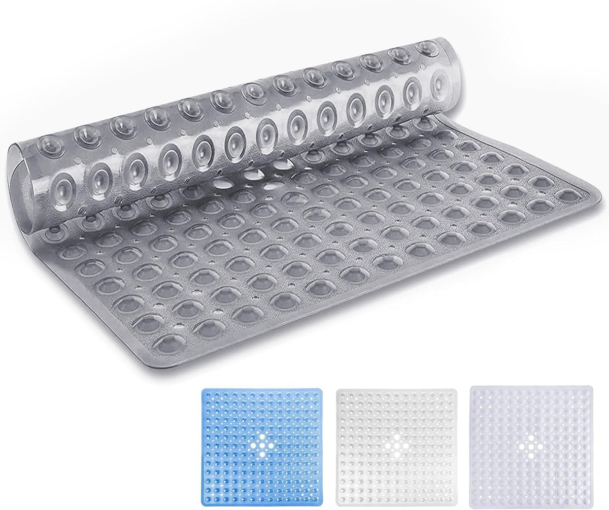 Ameha Square Shower Bath Mat Non Slip Anti Mould - Grey 53x53cm Bathroom Mats with Strong Suction Cups Grip and Drain Holes Shower Mats Machine