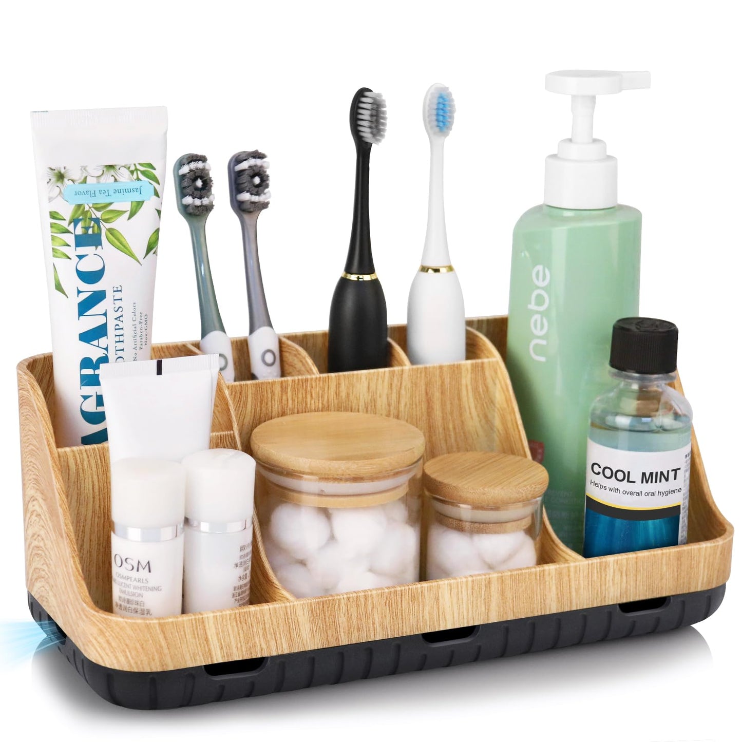 PARKMANI Toothbrush Holder for Bathroom Organizer Storage, Electric Toothbrush and Toothpaste Holders, 7 Slots Bathroom Countertop Organiser, Bathroom