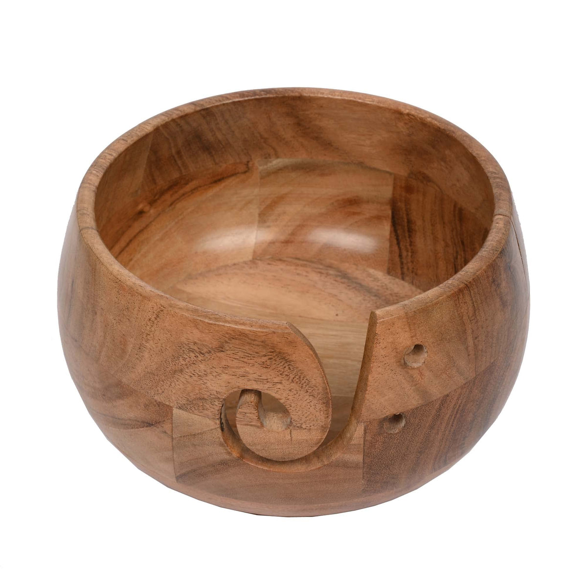 EDHAS Acacia Wood Yarn Bowl Holder | Handmade Holder with Holes | Yarn/Wool/String Storage Accessory (17.78cm x 17.78cm x 10.16cm)