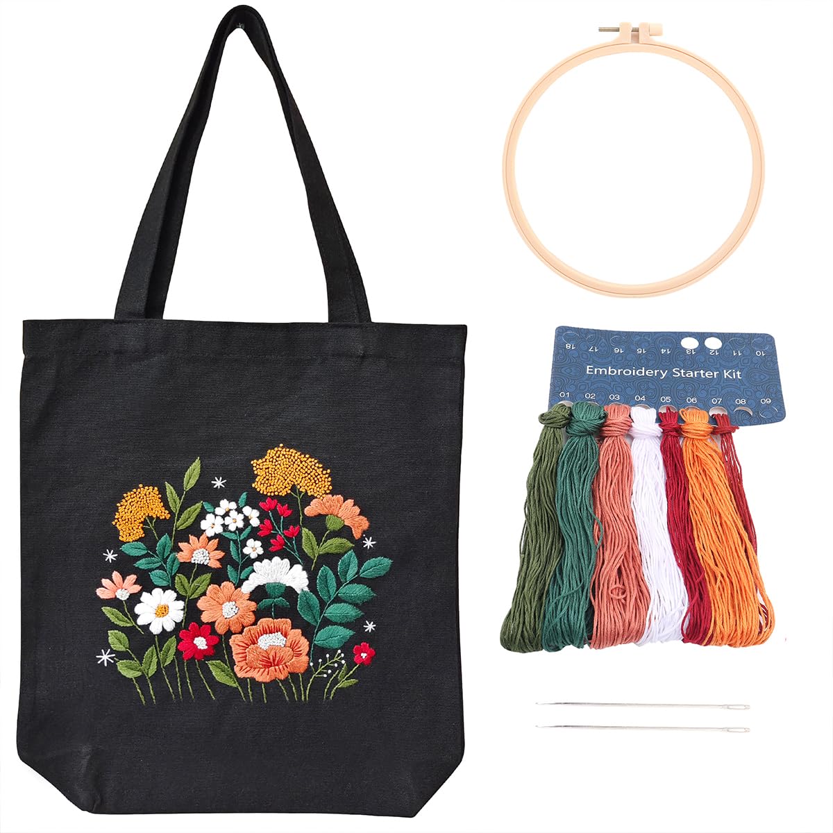 MAMUNU Canvas Tote Bag Embroidery Kit with Pattern for Beginners Adults, Handmade Arts and DIY Crafts Cross Stitch Tote Bag Kits - Includes Embroidery
