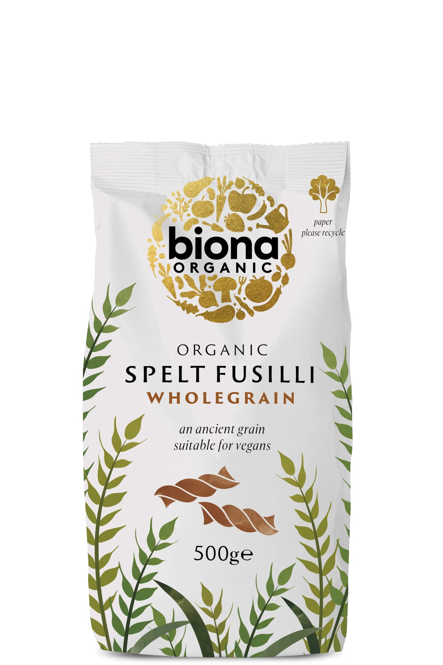 Biona Organic Wholewheat Spelt Fusili 500g (Pack of 5)