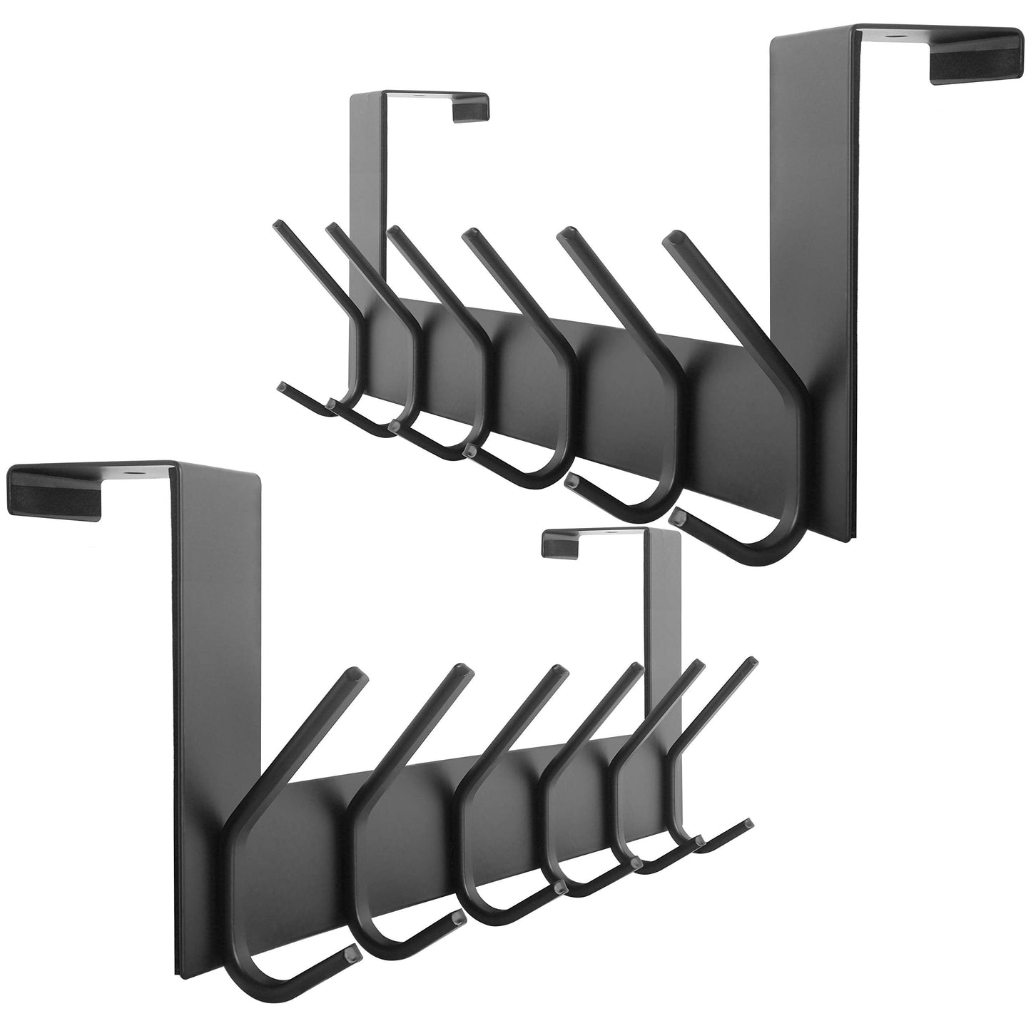 WEBI Over The Door Hook Door Hanger:Over The Door Towel Rack with 6 Hooks for Hanging,Over Door Coat Hanger Rack for Towels,Clothes,Bathroom,Black,2