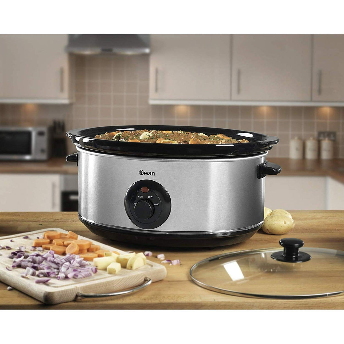Swan Slow Cooker, 320 W, 6.5 liters, Silver