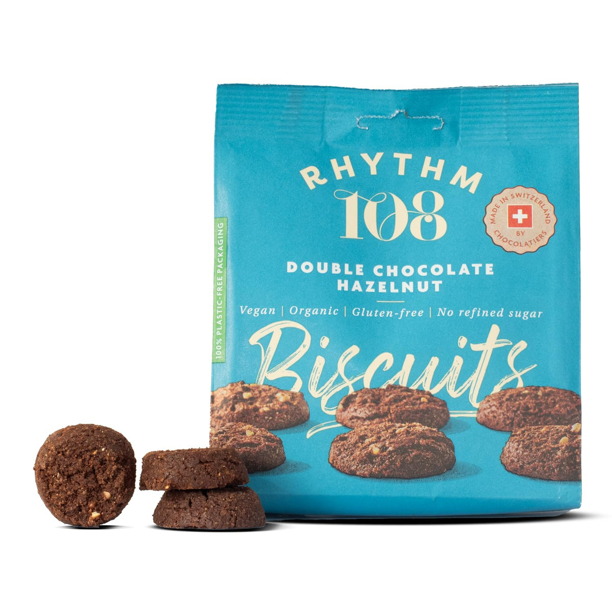 Rhythm 108 Swiss Biscuits Double Choc Hazelnut Share Bag 135g (Pack of 8)