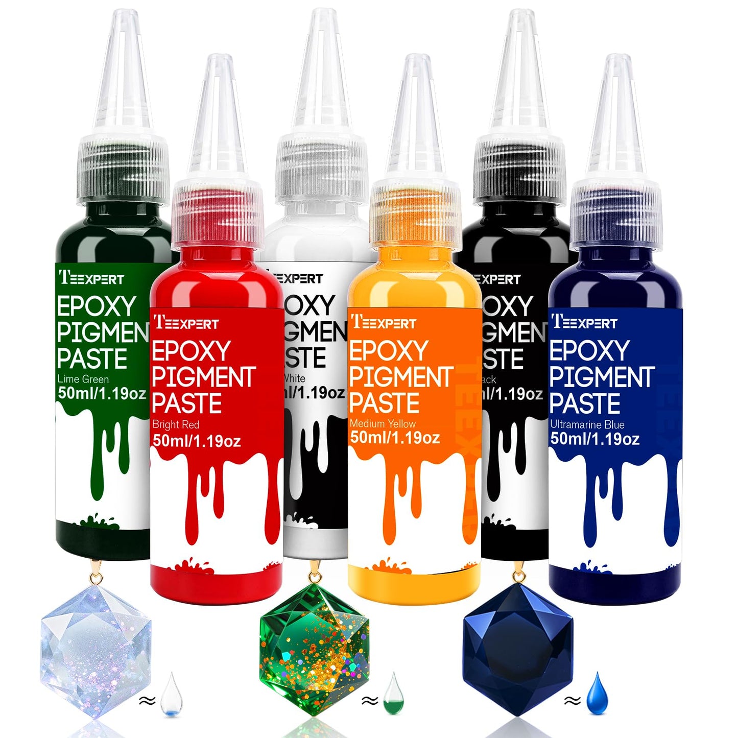 Teexpert Epoxy Resin Pigment Paste, 300ml Highly Concentrated & Easy to Mix 6 Colors Opaque Liquid Epoxy Dye Set for Resin Coloring, Resin Epoxy Art