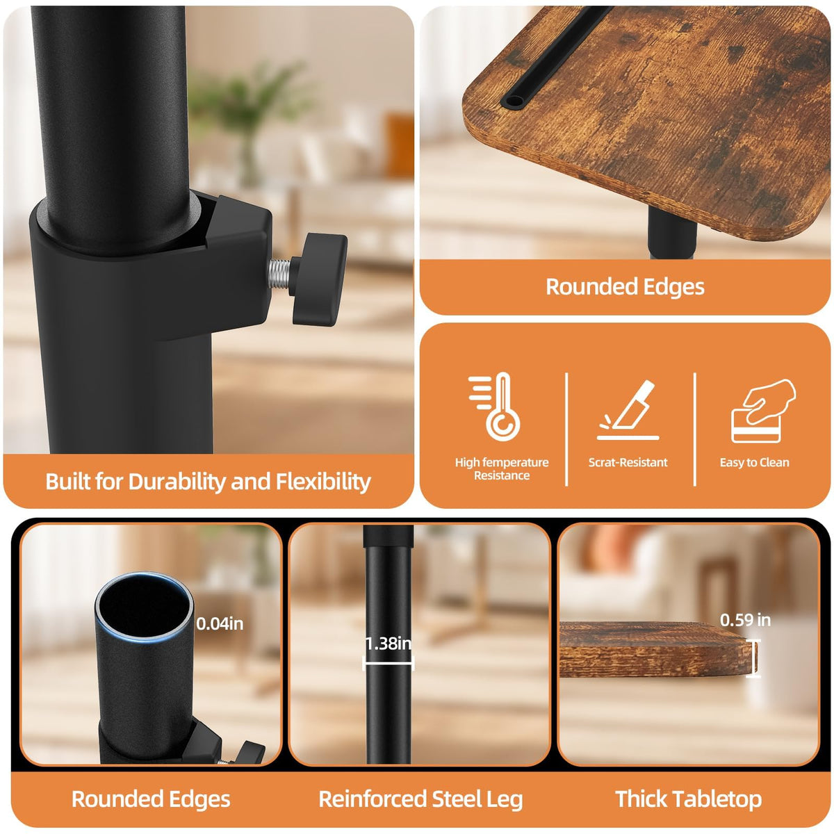 MOXYOY Side Table Adjustable Height, 360° Swivel, Small C Shaped Side Table