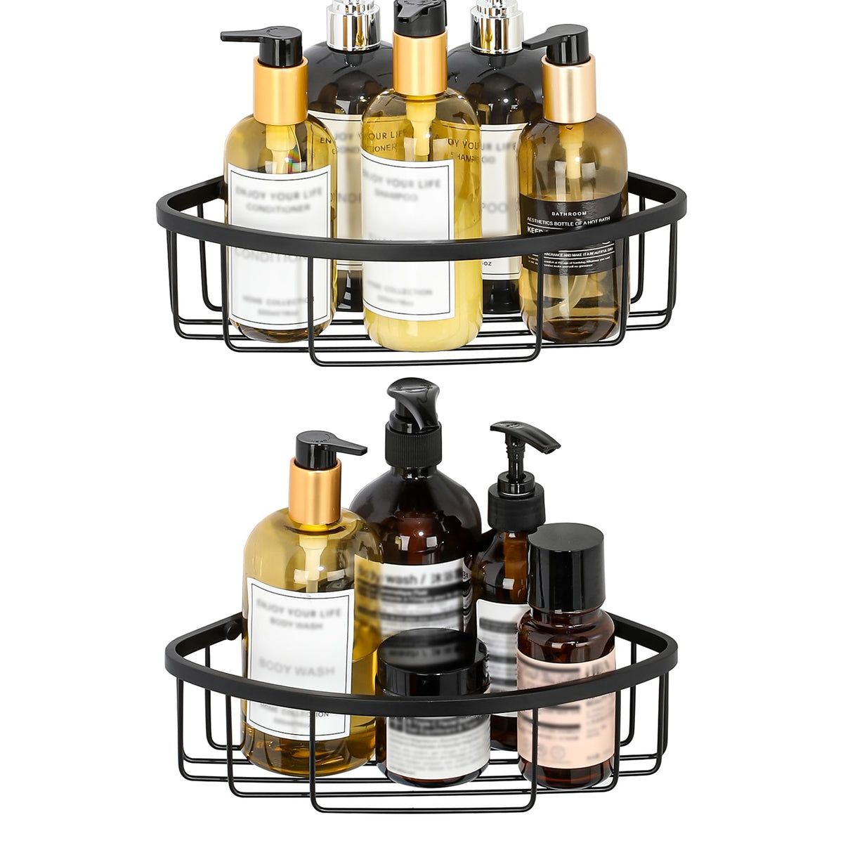 SAYAYO 2 Pack Corner Shower Caddy, Black Bathroom Corner Shelves Shower Storage Wall Mounted, SUS304 Stainless Steel Basket Organiser