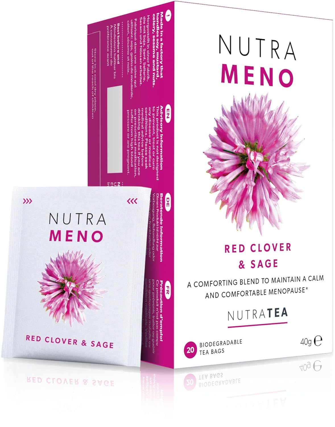 Nutra Tea NUTRAMENO - Menopause Tea | Red Clover Tea - Perimenopause Relief For Women. Includes Red Clover, Sage & Shatavari Root - 60 Individual