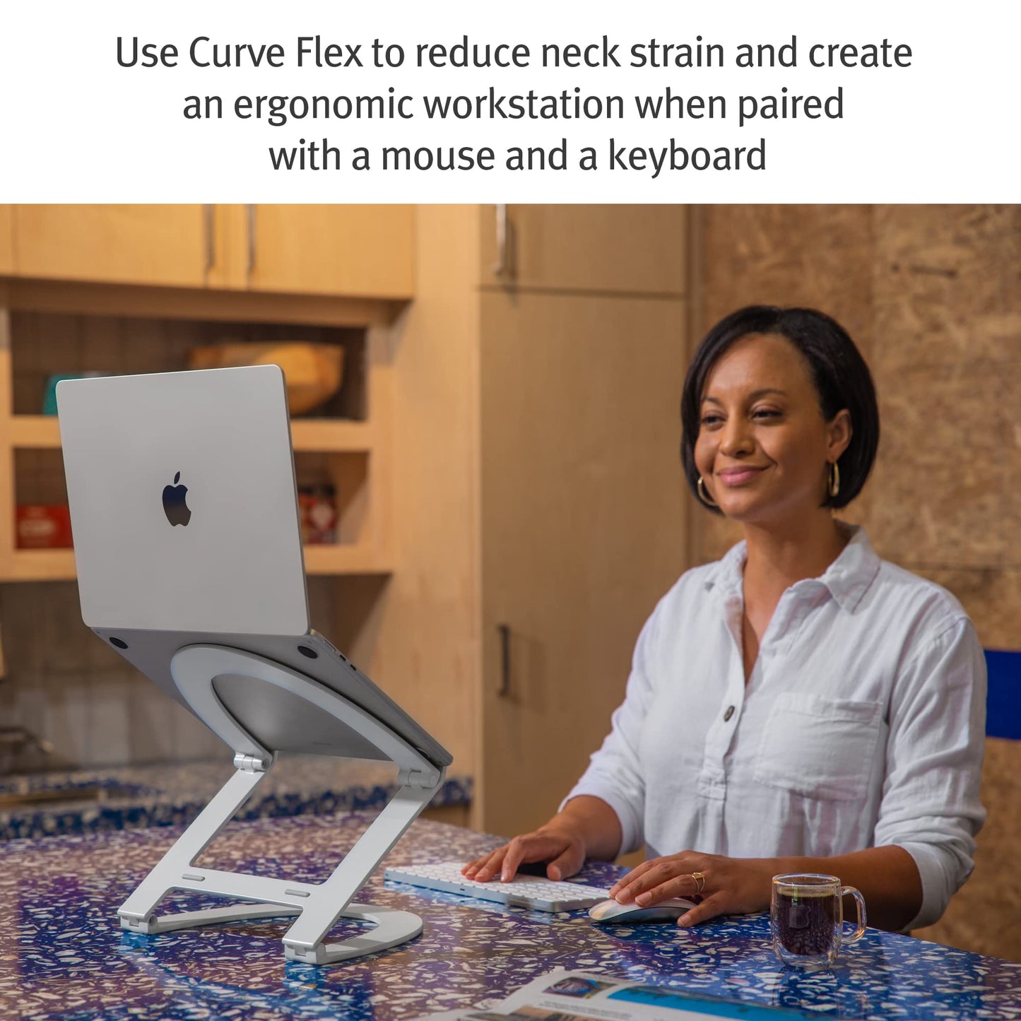 Twelve South Curve Flex | Ergonomic Height & Angle Adjustable Aluminum Laptop/MacBook Stand/Riser, fits 10"-17", folds flat for portability -travel