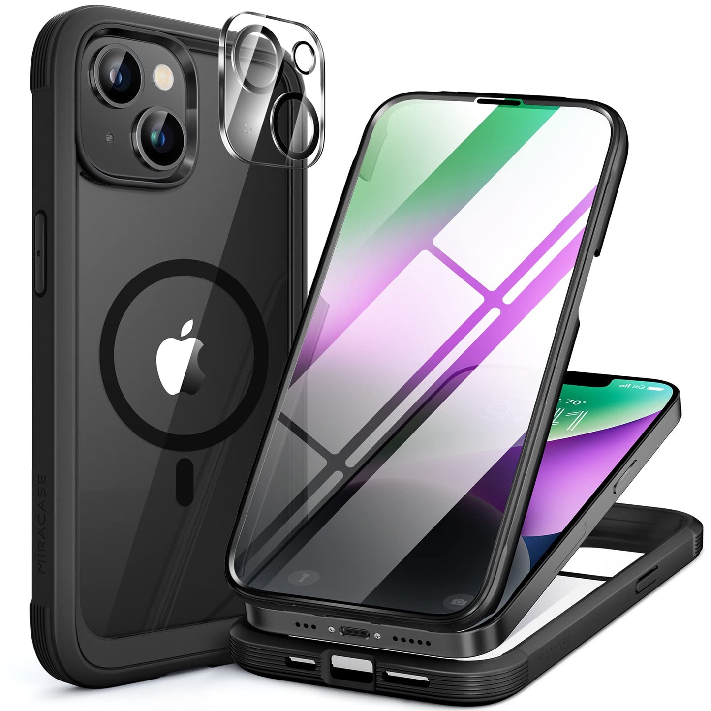 Miracase Magnetic Case for iPhone 14 Case 6.1-Inch, Full Body Bumper Clear Back Cover Compatible with MagSafe and Built-in 9H Tempered Glass Screen