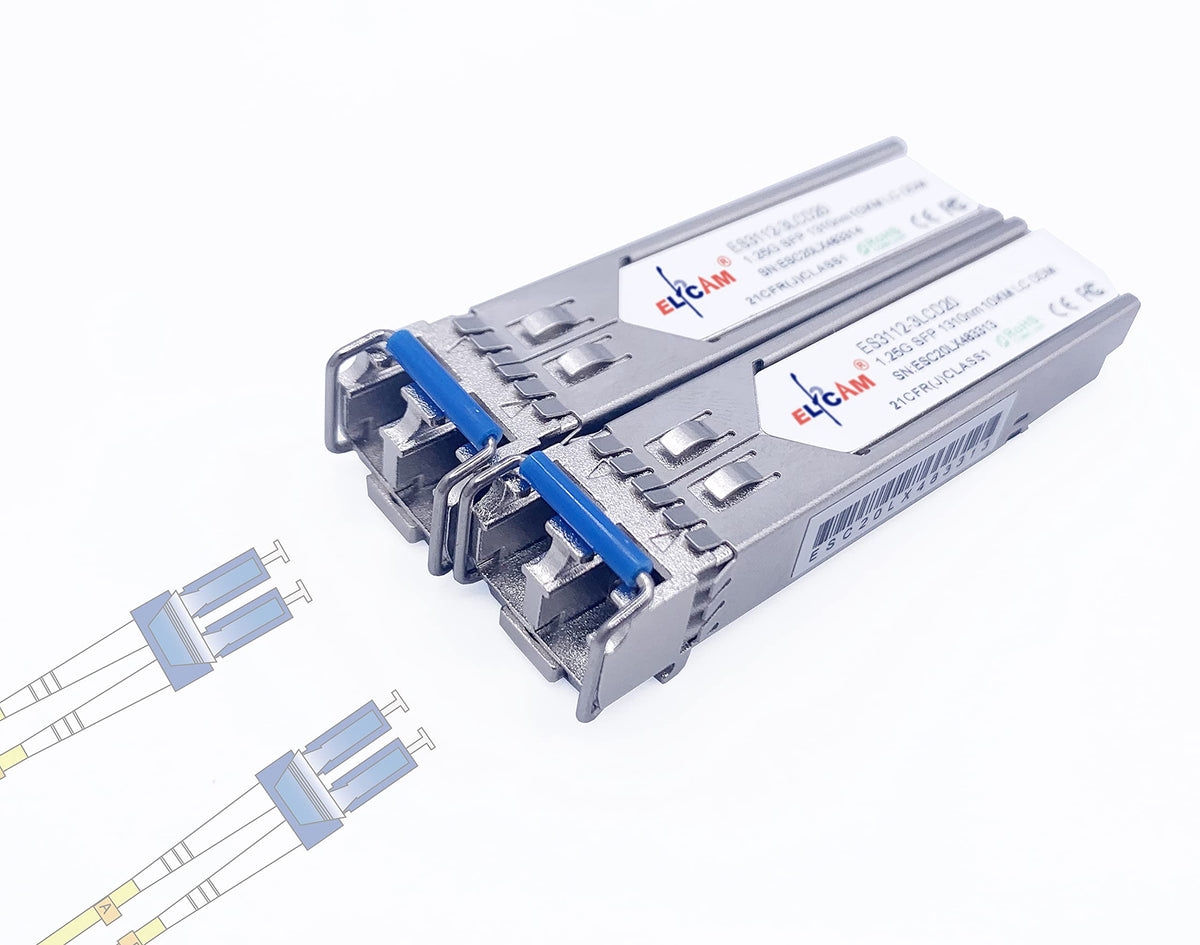 Elfcam? - 1.25 Gbps SFP Fibre Optic Transceiver Module, LC/UPC Fibre Optic Connector Single Mode Duplex (OS2) 1310nm 10km DDM 2 Pack