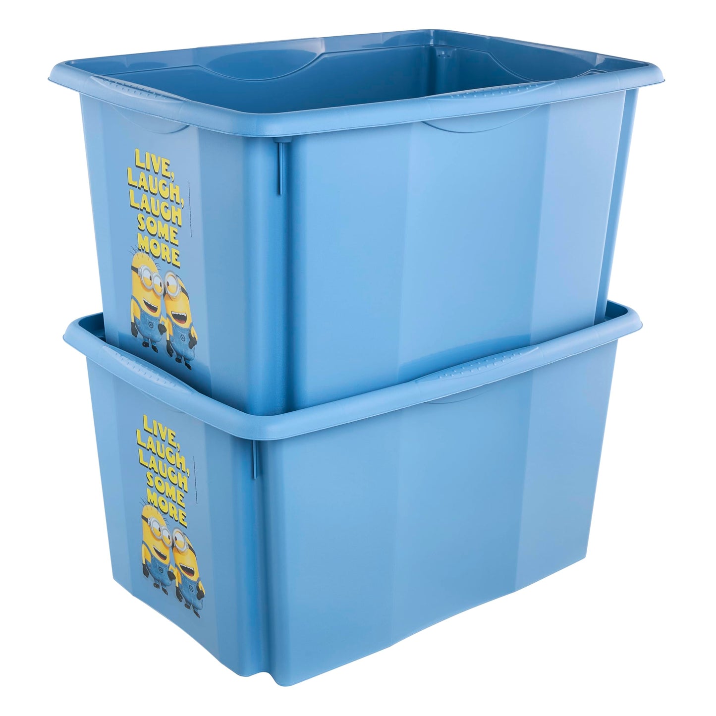 keeeper karolina storage box with lid, 45 l, stackable and nestable, Design: Minions, Happiness, For children, Blue (Soft Blue)
