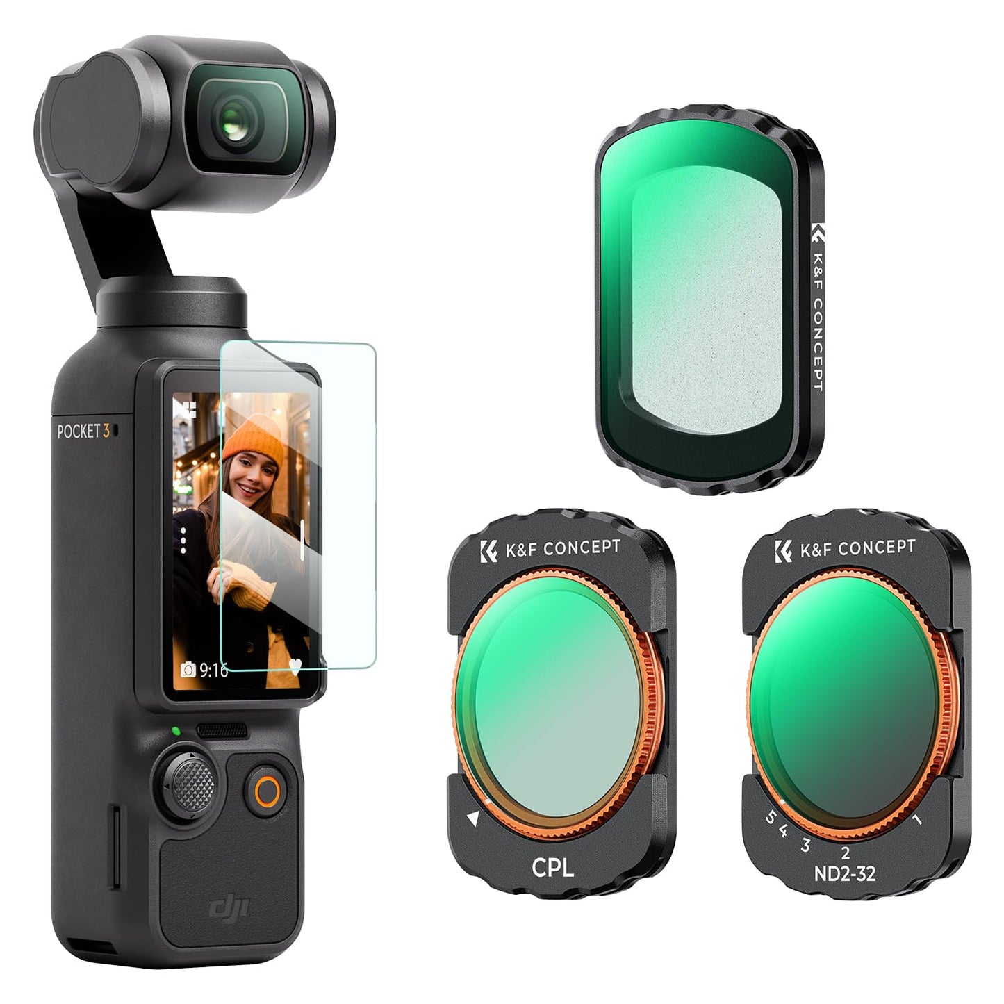 K&F CONCEPT 3-pack Filters Compatible with Osmo Pocket 3 - Magnetic CPL, Black-mist 1/4, VND2-32, Filter Kit Compatible with DJI Osmo Pocket 3,