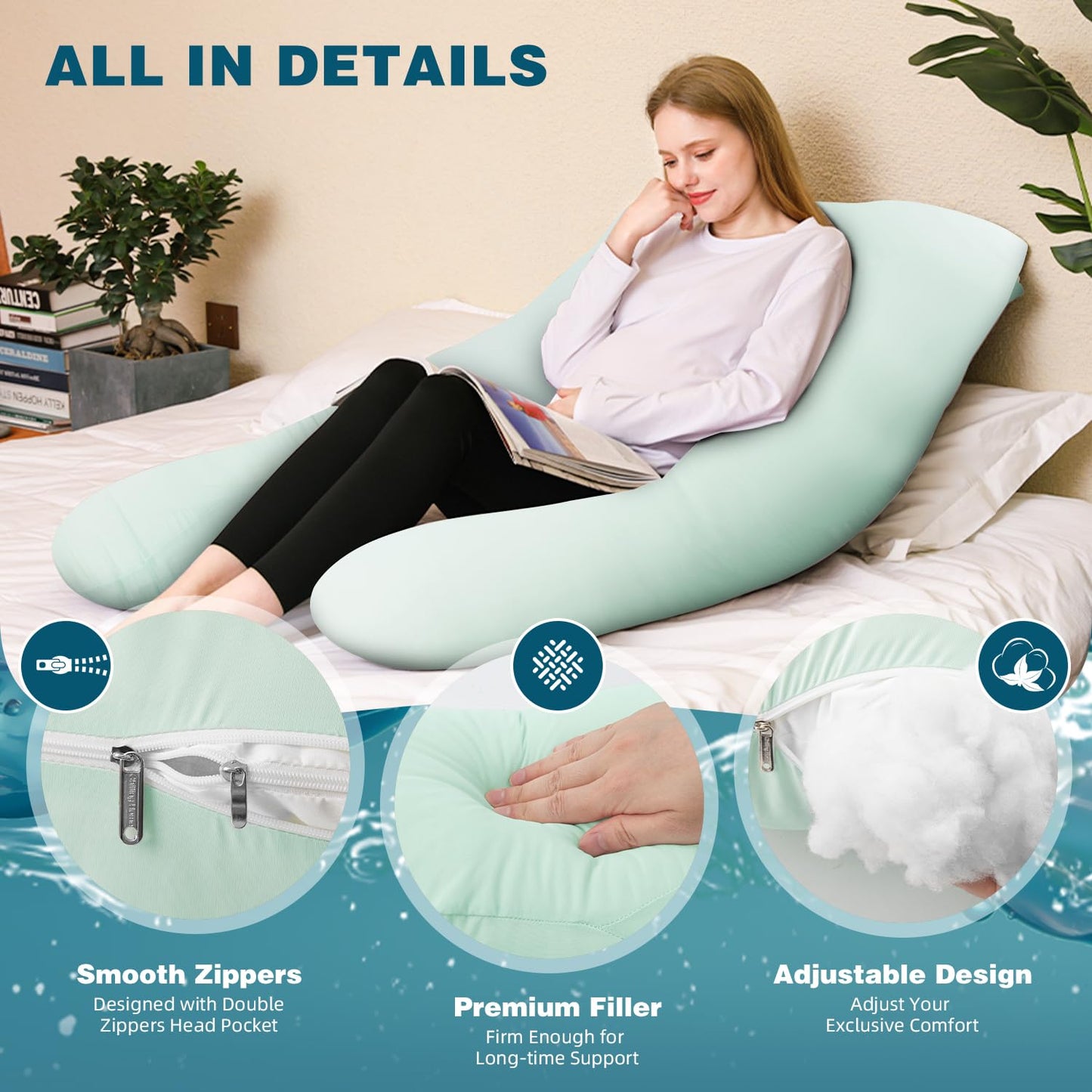 Chilling Home Pregnancy Pillow Cooling,Jersey 55 inches Maternity Pillow for Pregnant Women, Comfortable U Shaped Full Body Pillow Pregnancy Pillows