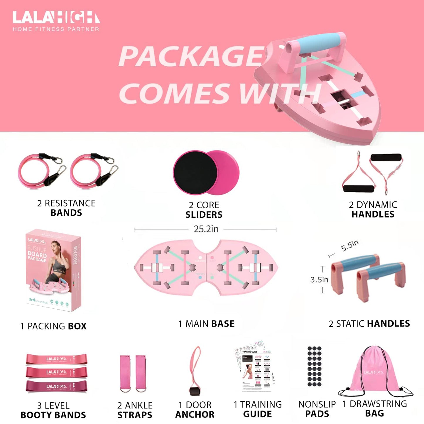 LALAHIGH Home Gym Equipment, Upgraded Push Up Board, 32 in 1 Home Workout Set with Foldable Push Up Bar, Resistance Bands, Core Sliders for Body