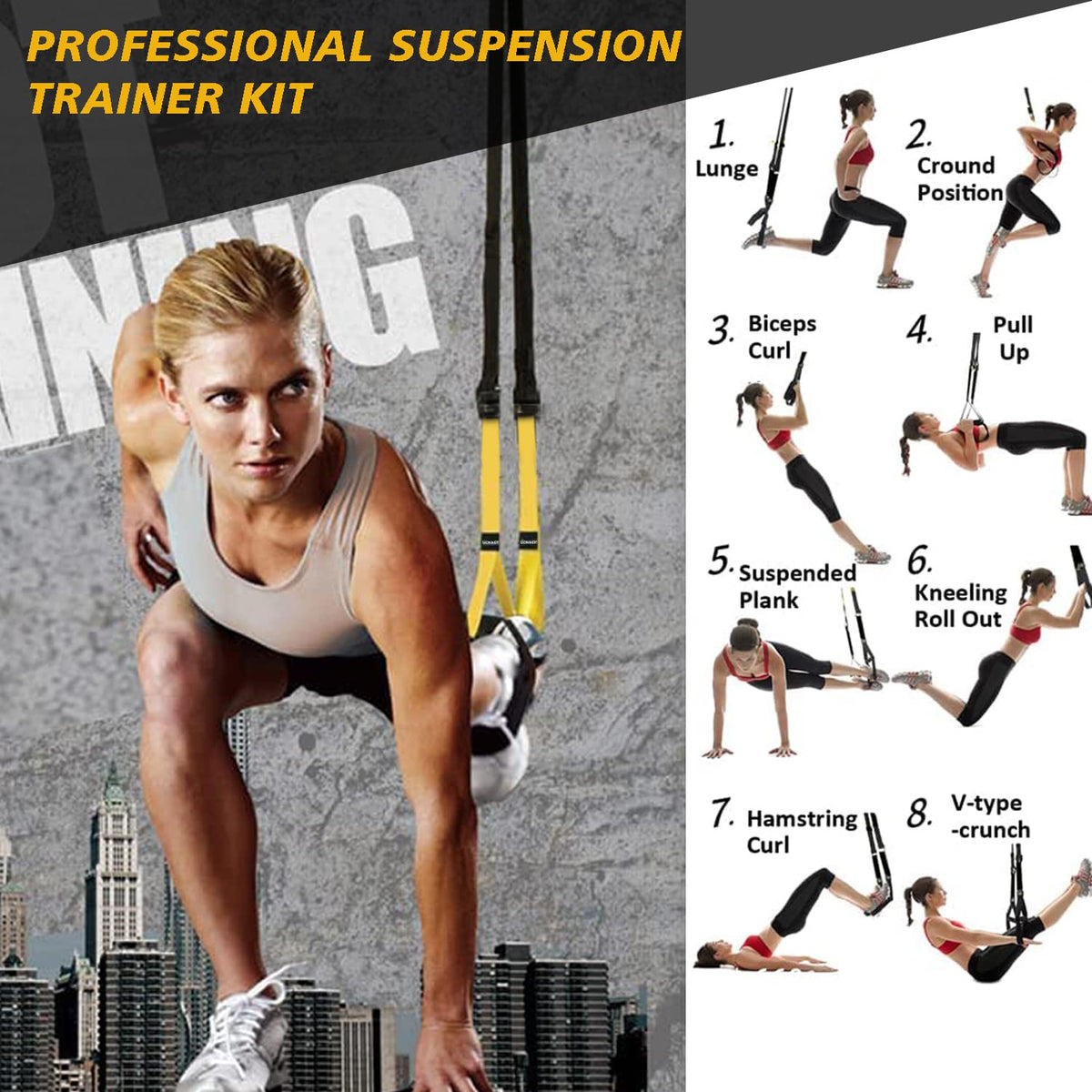 UONNER Suspension Trainer Home Gym Equipment Sling Trainer Workout Bands Fitness Straps Indoor Outdoor