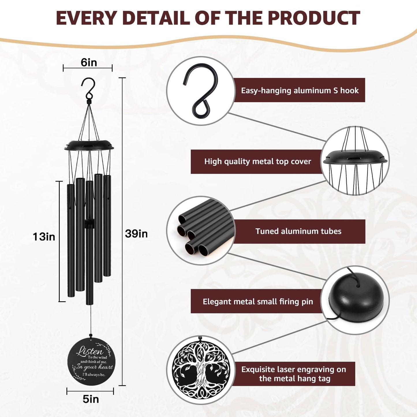 Sympathy Wind Chimes for Loss of Loved One, Memorial Windchimes for Lost Father Mother Friends, Remembrance Bereavement Gift with Card, in Memory Deep