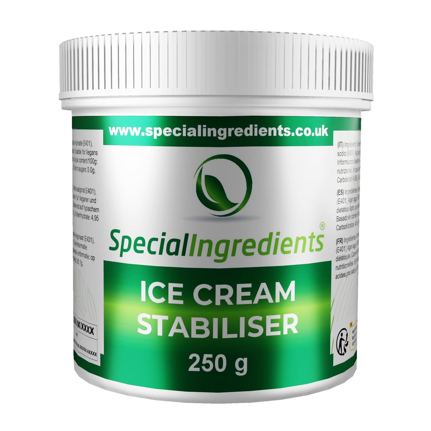 Ice Cream Stabiliser and Improver 250g - Vegan, Non-GMO, Gluten Free ? Recyclable Container