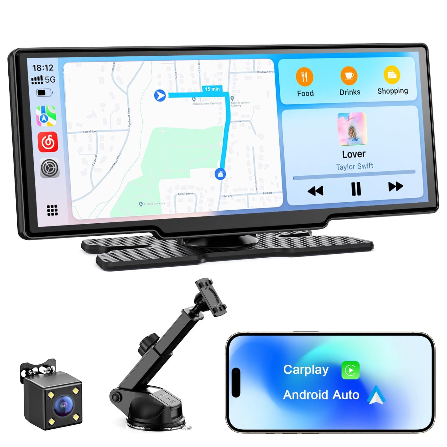 Avylet 8.1" Wireless Car Stereo for Apple Carplay & Android Auto, Portable Carplay Screen for Car, Reversing Backup Camera, OTA Upgrade, GPS