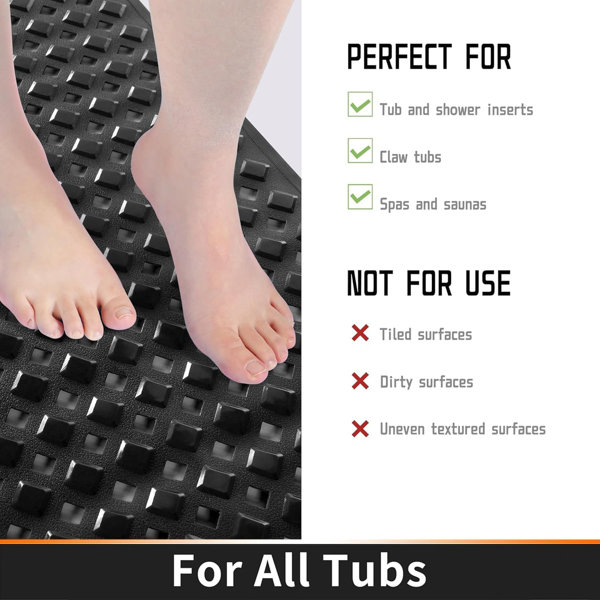 Yimobra Non Slip Bath Mat, Super Strong Suction Cups, 88 x 40 cm Long Tub Mat with Drain Holes, Machine Washable Fast Draining Shower Mats