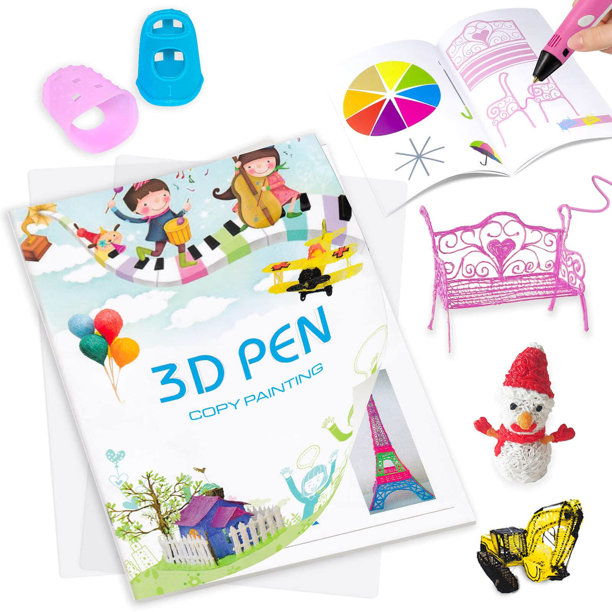 3D Pen Printing Drawing Book, Reusable Colored 40 Pattern Thick Paper Templates with Two Clear Plate, 3D Painting Graffiti Stencils for DIY Gifts,