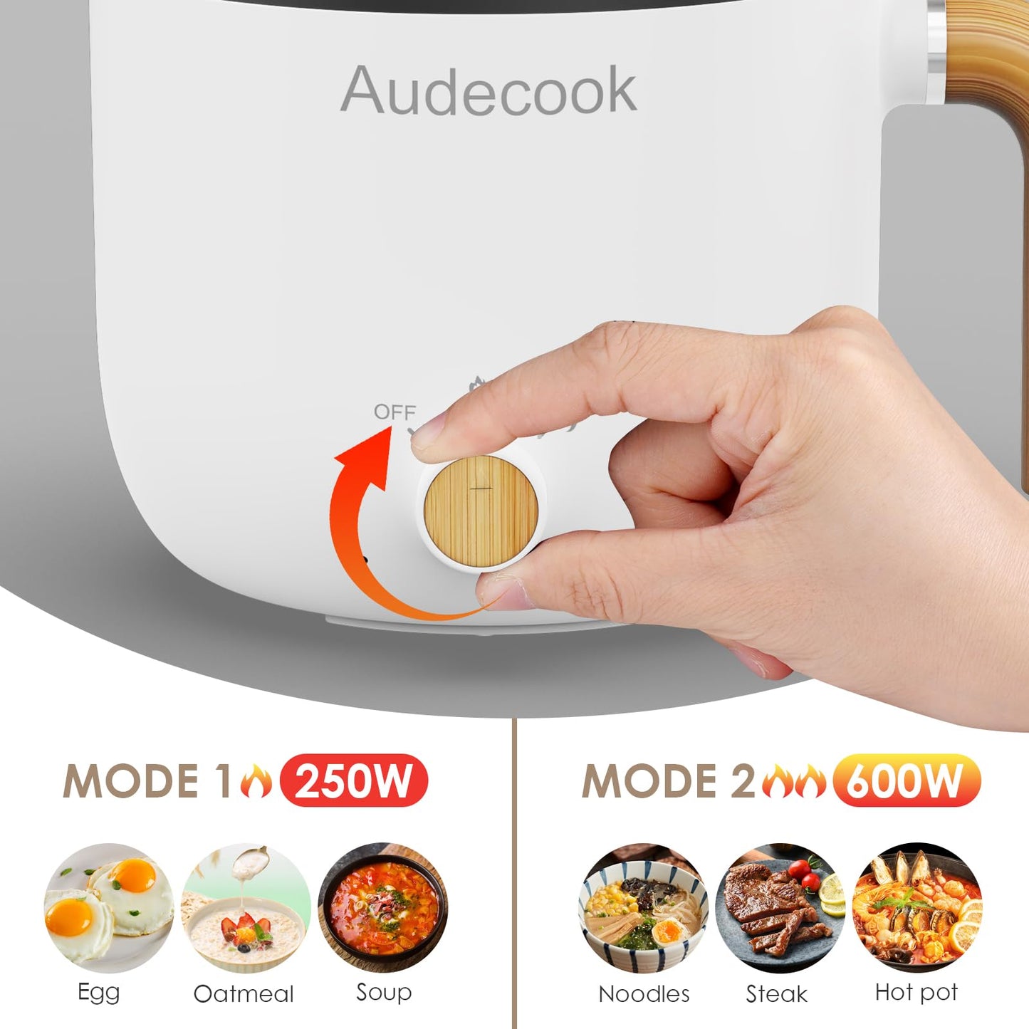 Audecook Electric Hot Pot with Steamer, 1.5L Portable Non-Stick Mini Multifunctional Cooker, Shabu Hot Pot, Electric Skillet with Dual Power Control