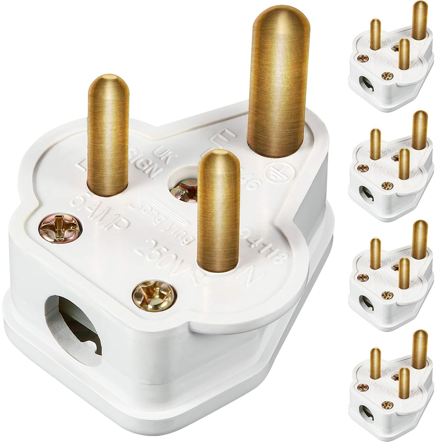5 Amp Round Pin Plugs Mains 3 Pin Lighting Plugs for Stage Lighting Lamp (5, White)