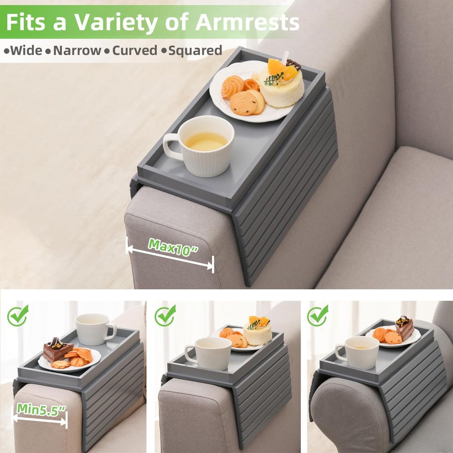SHILIPAIJC Sofa Arm Tray, Armchair Tray Sofa Arm Table with Cup Mats