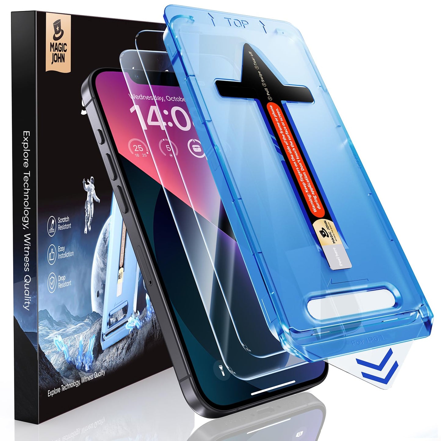 MAGIC JOHN 2 Pack for iPhone 16e/ iPhone 14/ iPhone 13 Pro/iPhone 13 (6.1-Inch) Tempered Glass Screen Protector, Auto Dust-Elimination, Bubble Free,
