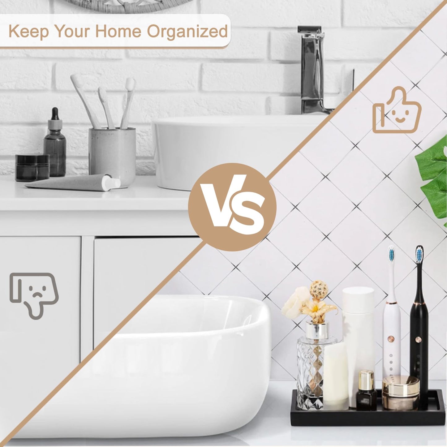 XIATIAN Bathroom Tray, 2 Pcs Bathroom Vanity Tray (Black, 20x10x2 cm)